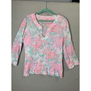 Lily Pulitzer Top XL Amelia Island Tunic Getting Steamy Resort White Crab Print